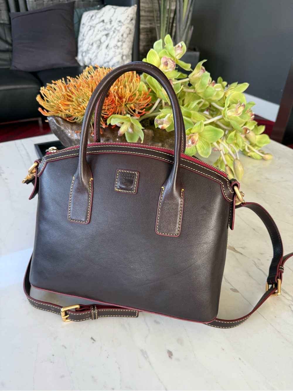 New Dooney & Bourke Florentine Domed Satchel Italian Vacchetta Leather - Picture 16 of 16